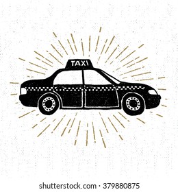 Hand Drawn Vintage Icon With Taxi Vector Illustration.