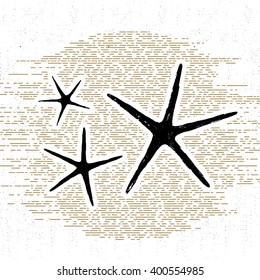 Hand drawn vintage icon with a textured sea stars vector illustration.