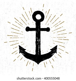 Hand Drawn Vintage Icon With A Textured Anchor Vector Illustration.