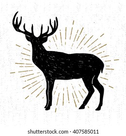 Hand drawn vintage icon with a textured deer vector illustration.