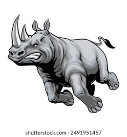 Hand Drawn Vintage Illustration of Angry African Rhino