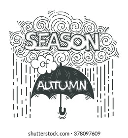 Hand drawn vintage illustration with hand-lettering about seasons. Vector doddle.