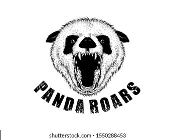 Hand drawn vintage illustration of panda roars. Strong logo for a versatile design.