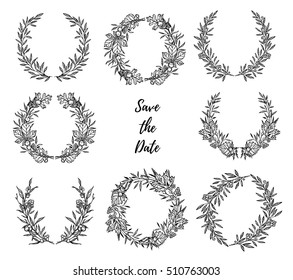 Hand drawn vintage illustration. Retro art vector illustration with laurels and wreaths. Perfect for invitations, greeting cards, quotes, posters, scrap booking, prints etc.