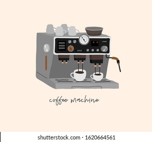 Hand drawn vintage isolated Coffee Machine. Cartoon Flat Design vector illustration