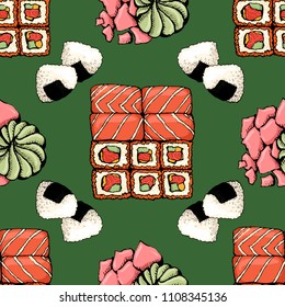 Hand drawn vintage Japanese set, pattern