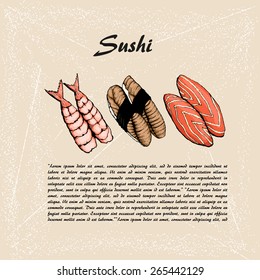 Hand drawn vintage Japanese set
