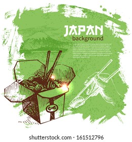 Hand drawn vintage Japanese sushi background