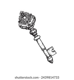 Hand drawn vintage key. Sketch style retro design. Safety and private symbol. Vector illustration isolated on white.