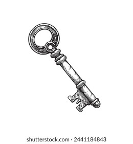 Hand drawn vintage key. Sketch style retro design. Safety and private symbol. Vector illustration isolated on white.