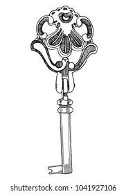 Hand drawn vintage key vector illustration, secret symbol
