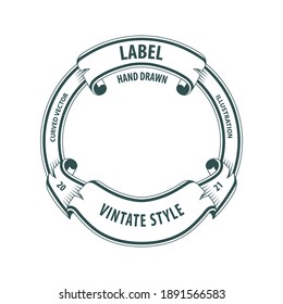 Hand drawn vintage label. Engraving style retro ribbon. Sketch drawing badge. Vector illustration. Part of set.