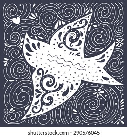 Hand drawn vintage label with swallow bird and decoration. This illustration can be used as a print on T-shirts and bags.