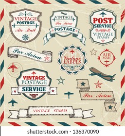Hand drawn vintage labels and stamps