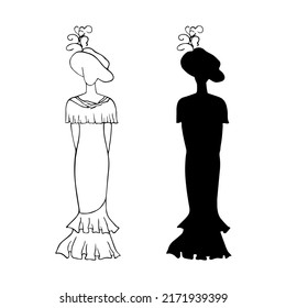 Hand drawn vintage lady dress, woman gown retro style vector illustration