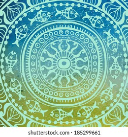 Hand  drawn vintage mandala  background. All objects are conveniently grouped on different layers and are easily editable. You can easily delete grunge vintage abrasions