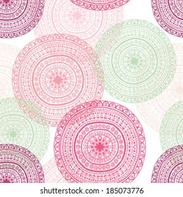 Hand  drawn vintage mandala lace circles endless background. All objects are conveniently grouped on different layers and are easily editable.