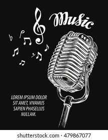 Hand drawn vintage microphone vector illustration