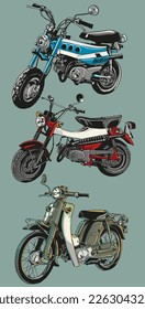 hand drawn vintage motorcycle classic vector illustration clip art collection