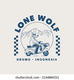 Hand Drawn Vintage Motorcycle Mountain Adventure Logo Label Badge