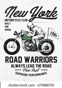 Hand drawn vintage motorcycle with Ney york motorcycle club typography. For t-shirt and other uses.