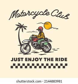 Hand Drawn Vintage Motorcycle Surfing Club Logo Label Badge