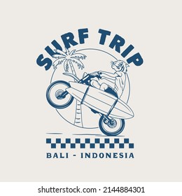 Hand Drawn Vintage Motorcycle Surfing Club Logo Label Badge