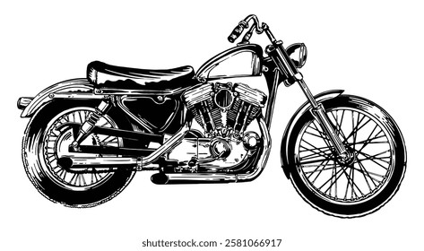 Hand drawn Vintage motorcycle. vector illustration art for t-shirt,   white background.