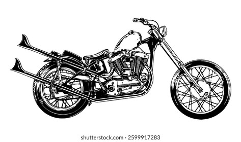 Hand drawn Vintage motorcycle. vector illustration isolated on white background. For t-shirts, stickers and other similar products.