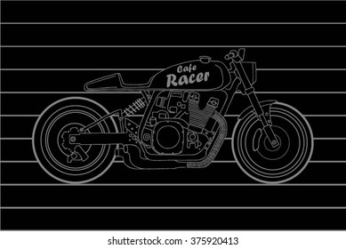 Hand Drawn Vintage Motorcycle vector  illustration on dark background / Hand Drawn Vintage Motorcycle Background