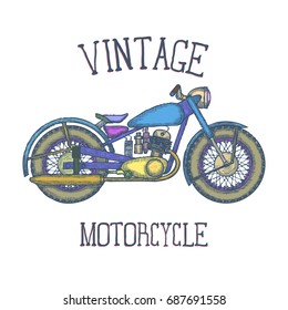 Hand Drawn Vintage Motorcycle vector logo design template. bikeshop or motorcycle service icon. Vector illustration