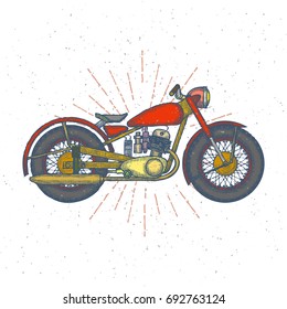 Hand Drawn Vintage Motorcycle vector logo design template. bikeshop or motorcycle service icon. Vector illustration