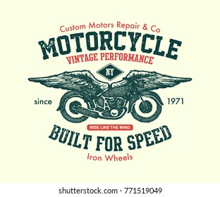 Motocicleta vintage dibujada a mano. Ilustración vectorial. Fondo vectorial.