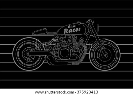 Hand Drawn Vintage Motorcycle vector  illustration on dark background / Hand Drawn Vintage Motorcycle Background