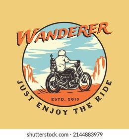 Hand Drawn Vintage Motorcycle Wild Life Adventure Logo Label Badge