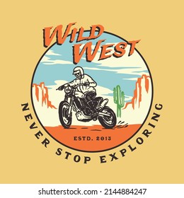 Hand Drawn Vintage Motorcycle Wild Life Adventure Logo Label Badge