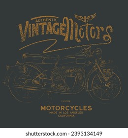 Hand drawn vintage Motors, Vintage motorcycle hand drawn t-shirt design Vector, custom motorcycles made in lo Angeles California,