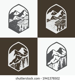 hand drawn vintage mountain vector illustration.