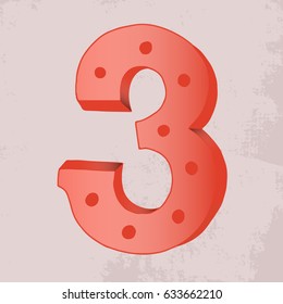 Hand drawn vintage number three. Handwritten brush style. Hand lettering number for logos, packaging design, poster. Typographic image.
