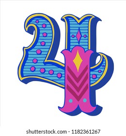 Hand drawn vintage numeral. Ornate circus style number four for birthday invitations, posters, table cards and apparel.