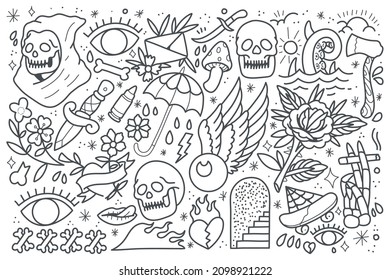 hand drawn vintage old school skull doodle vector design