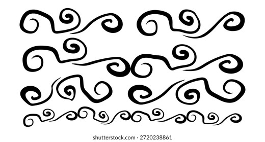 Elementos adornados vintage dibujados a mano, scroll, divisores, coronas, marcos de borde. Conjunto ornamental floral. Vector dibujado a mano ilustración para tarjetas de felicitación, invitaciones de boda. Copiar espacio.