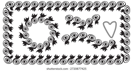 Elementos adornados vintage dibujados a mano, scroll, divisores, coronas, marcos de borde. Conjunto ornamental floral. Vector dibujado a mano ilustración para tarjetas de felicitación, invitaciones de boda. Copiar espacio.