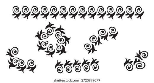 Elementos adornados vintage dibujados a mano, scroll, divisores, coronas, marcos de borde. Conjunto ornamental floral. Vector dibujado a mano ilustración para tarjetas de felicitación, invitaciones de boda. Copiar espacio.