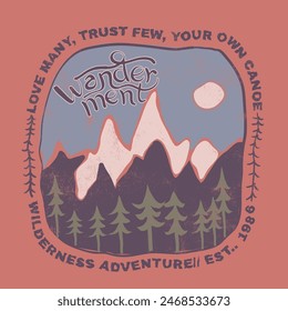 hand drawn vintage outdoors mountain print, wilderness adventure cartoon vibes, Adventure , explore the wild more , Outdoor at the mountain retro print design for t shirt and others.