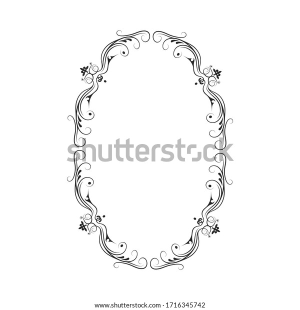Hand drawn\
vintage oval frame. Royal antique border.  Vector isolated classic\
wedding invitation card\
template.