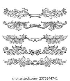Hand drawn vintage page dividers with decorative floral swirls and scrolls