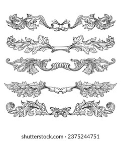Hand drawn vintage page dividers with decorative floral swirls and scrolls