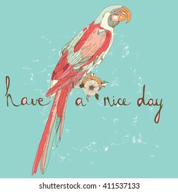 hand drawn vintage parrot with place for text. Perfect for postcards and invitations