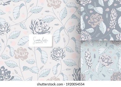 hand drawn vintage pastel color flower pattern